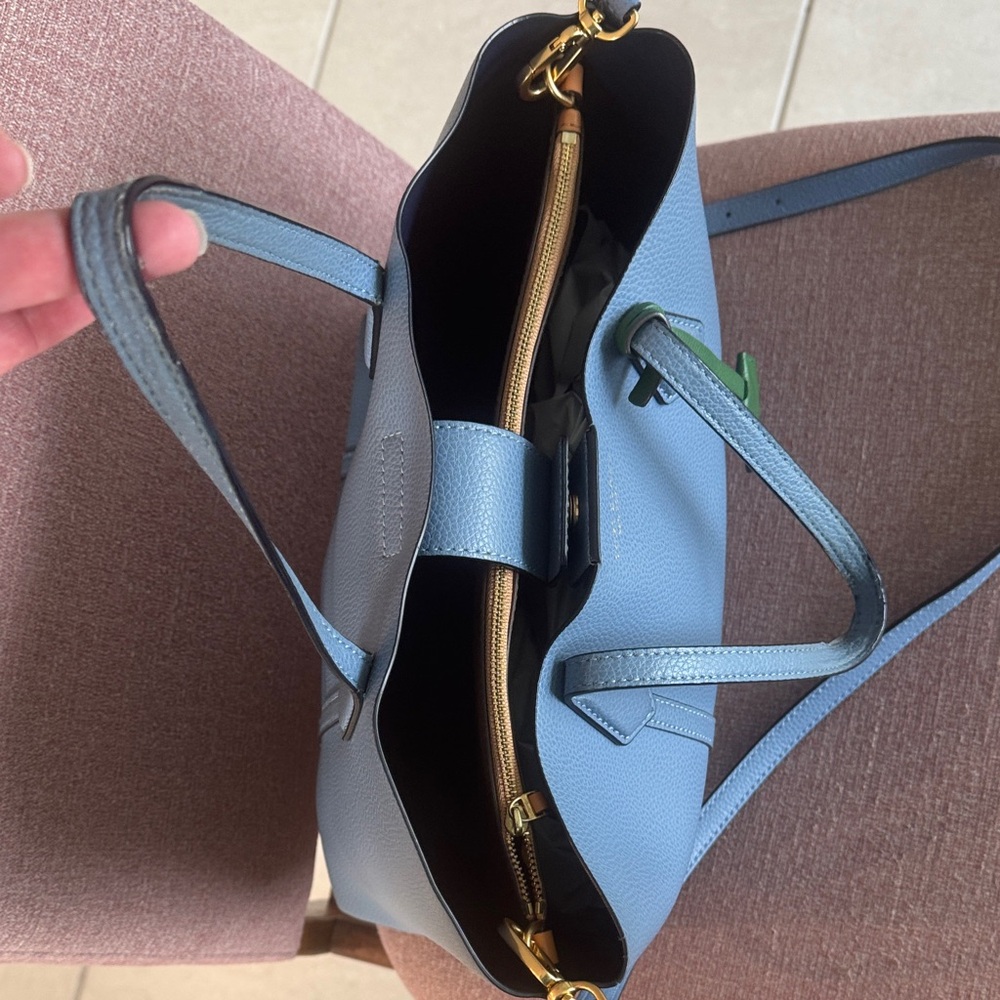 Tory Burch Perry Triple Compartment Blue Leather Tote and Crossbody Bag - Picture 3 of 12